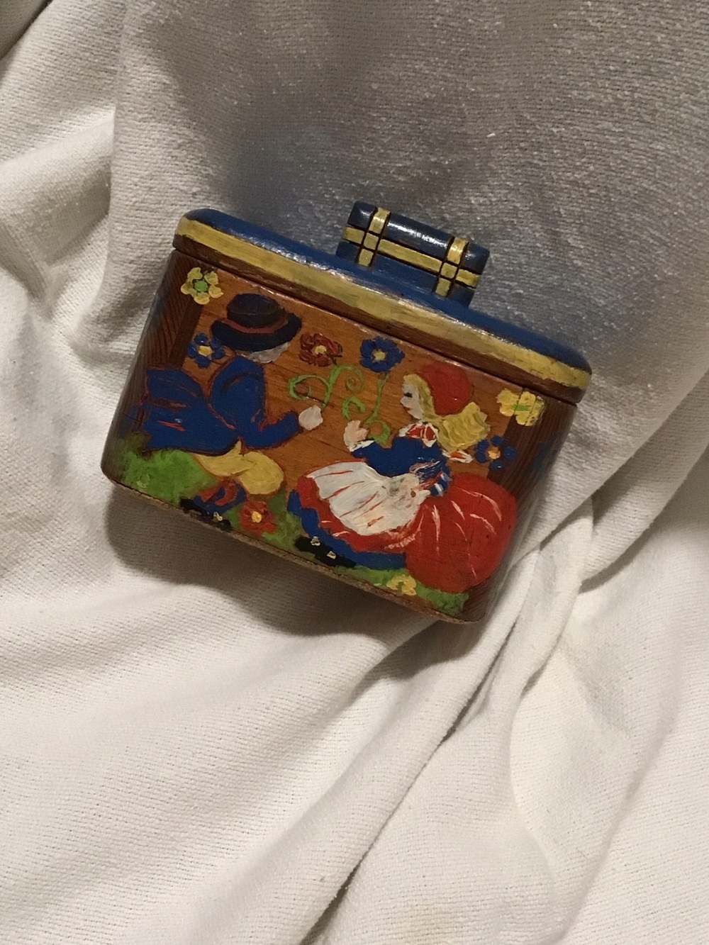 Hand-Painted Blue Folk Art wooden cigarette dispensing box